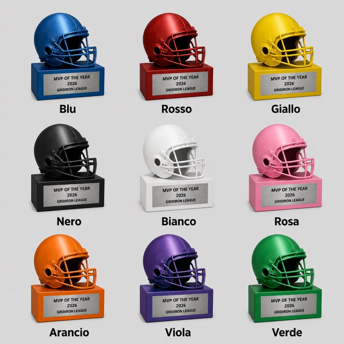 Trofeo Casco Football Americano Personalizzato - Premio MVP Gridiron League 2026 - Statuetta Stampa 3D in PLA Nero Opaco - Regalo Football