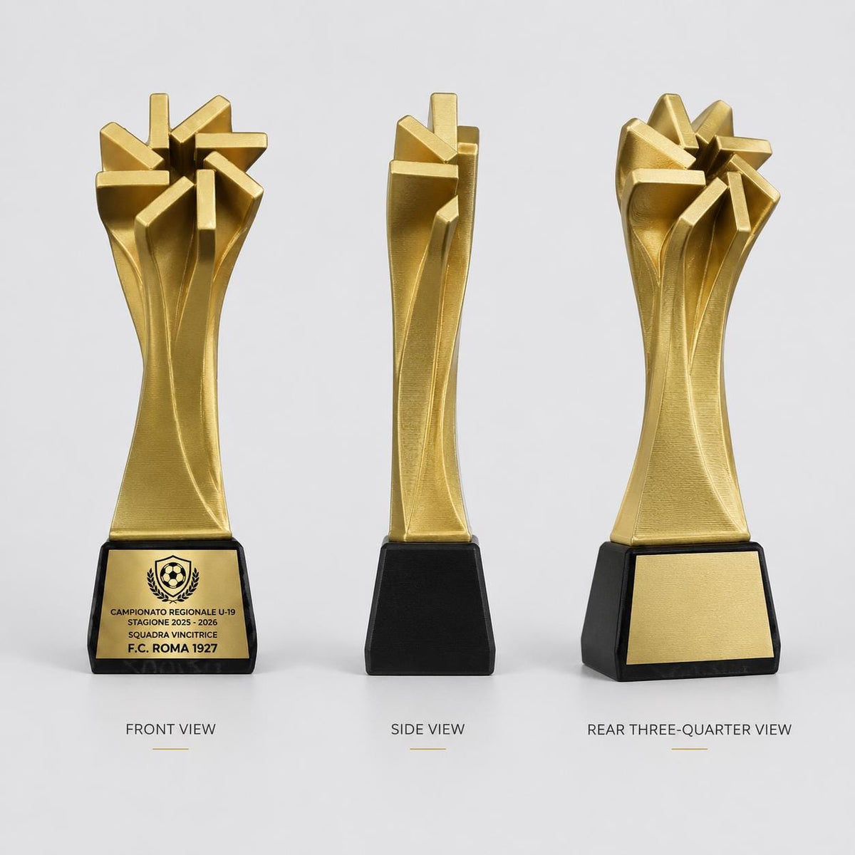 Trofeo Artistico "Helix" in Stampa 3D Oro - Premio di Design per Concorsi - Riconoscimento Corporate di Lusso con Base Nera Personalizzabile