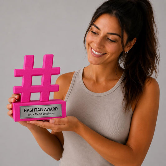 Trofeo Hashtag personalizzato in stampa 3D, premio social media, award creator trofeo influencer, targa ABS effetto acciaio regalo aziendale