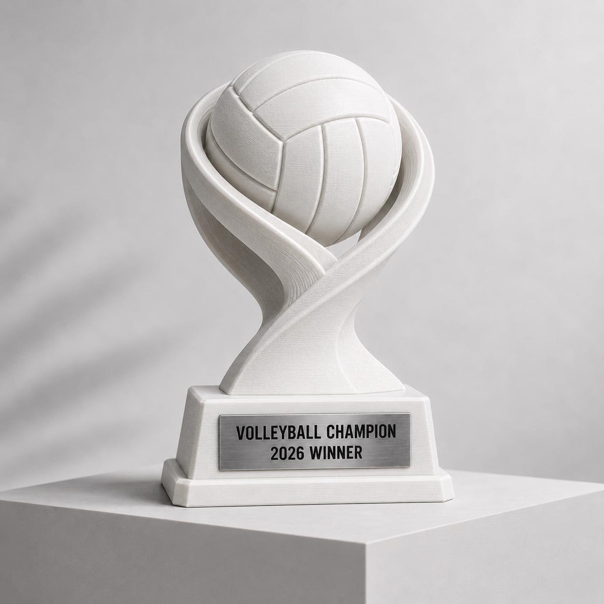 Trofeo Pallavolo Personalizzato in PLA 3D – Volleyball Champion 2026 – Premio Vincitore Torneo con Targhetta Effetto Acciaio
