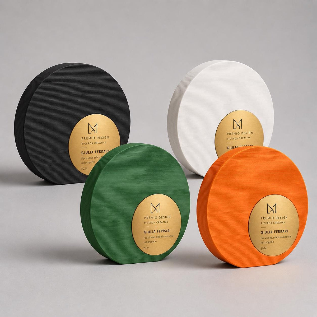 Placca tondo Aziendale Minimalista in Stampa 3D e Acciaio Spazzolato | Trofeo di Riconoscimento Personalizzato Moderno | Premio Leadership