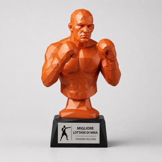 Trofeo Boxe Personalizzato 3D - Pugile MMA - Premio Miglior Combattente - Trofeo "Elite Fighter" – Stile Low-Poly Design
