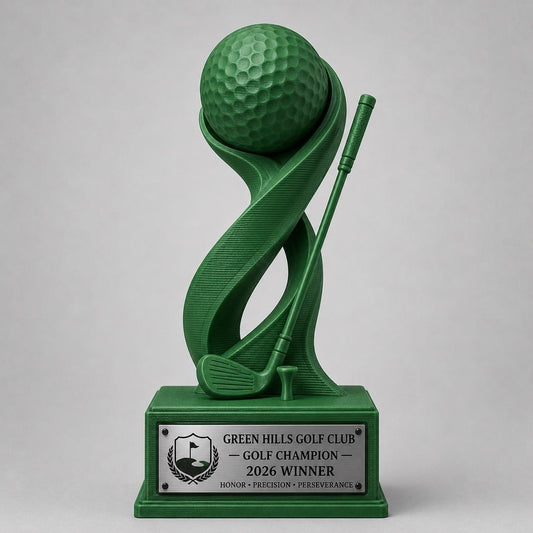 Trofeo Golf Personalizzato Stampa 3D Rosa | Premio Torneo Femminile Design Moderno | Regalo Golfista Placca Incisa Personalizzabile