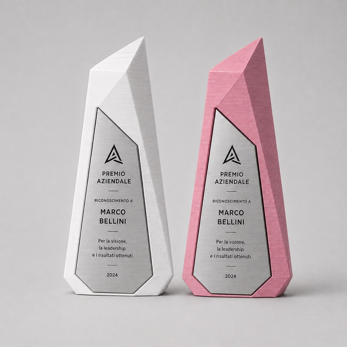 Trofeo Aziendale Personalizzato coloratoe abs Effetto Acciaio | Premio di Riconoscimento Geometrico Moderno Inciso Laser | Targa Premio