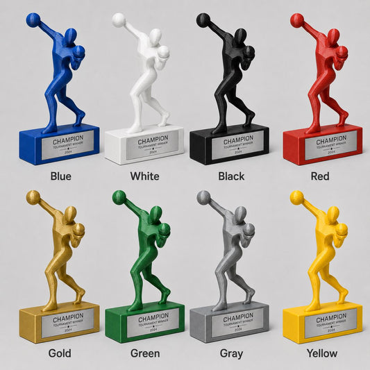 Trofeo Boxe Personalizzato Stampa 3D Blu, Premio Pugilato e Campione Torneo in Stile Geometrico Low-Poly, Targa Acciaio Incisa a Laser