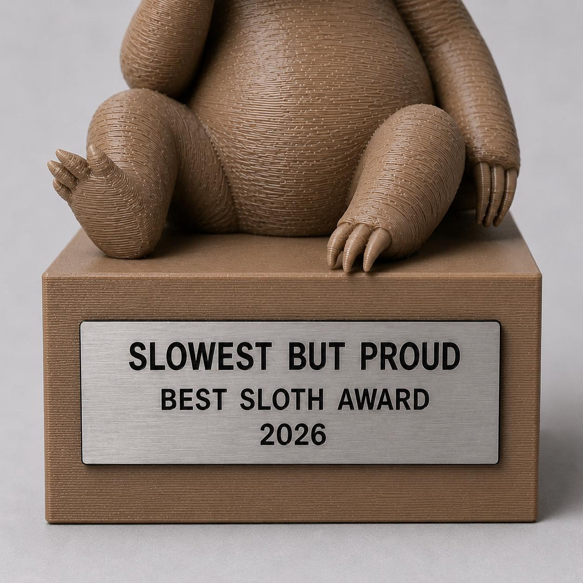 Regalo Divertente Amici, Statuetta Trofeo Bradipo "Slowest But Proud", Decorazione 3D Ultimo Classificato, Premio Simpatico per il Più Pigro