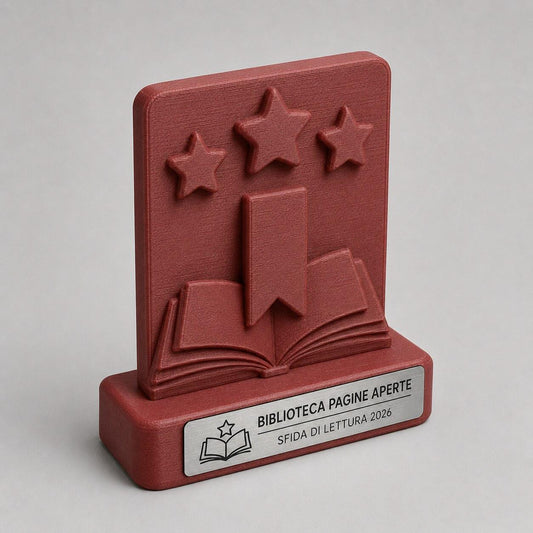 Trofeo Sfida di Lettura Personalizzato, Premio Scuola e Biblioteca 3D con Targhetta Acciaio