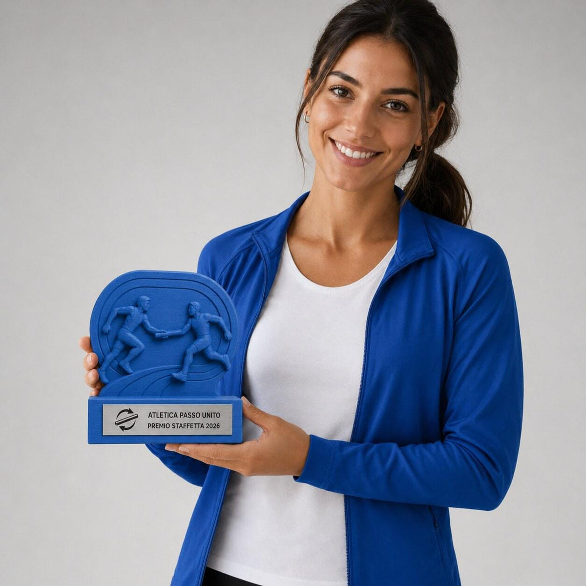 Trofeo Staffetta Podistica Personalizzato, Premio Relay Running con Logo e Targhetta Acciaio