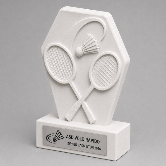 Trofeo Badminton Personalizzato, Premio Torneo Singolo e Doppio con Logo e Targhetta Acciaio