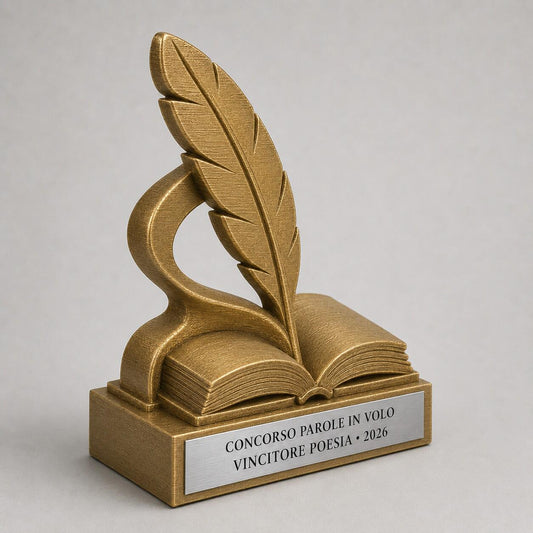 Trofeo Concorso di Poesia 3D Personalizzato, Premio Letterario per Scuola e Associazione con Logo e Targhetta Acciaio