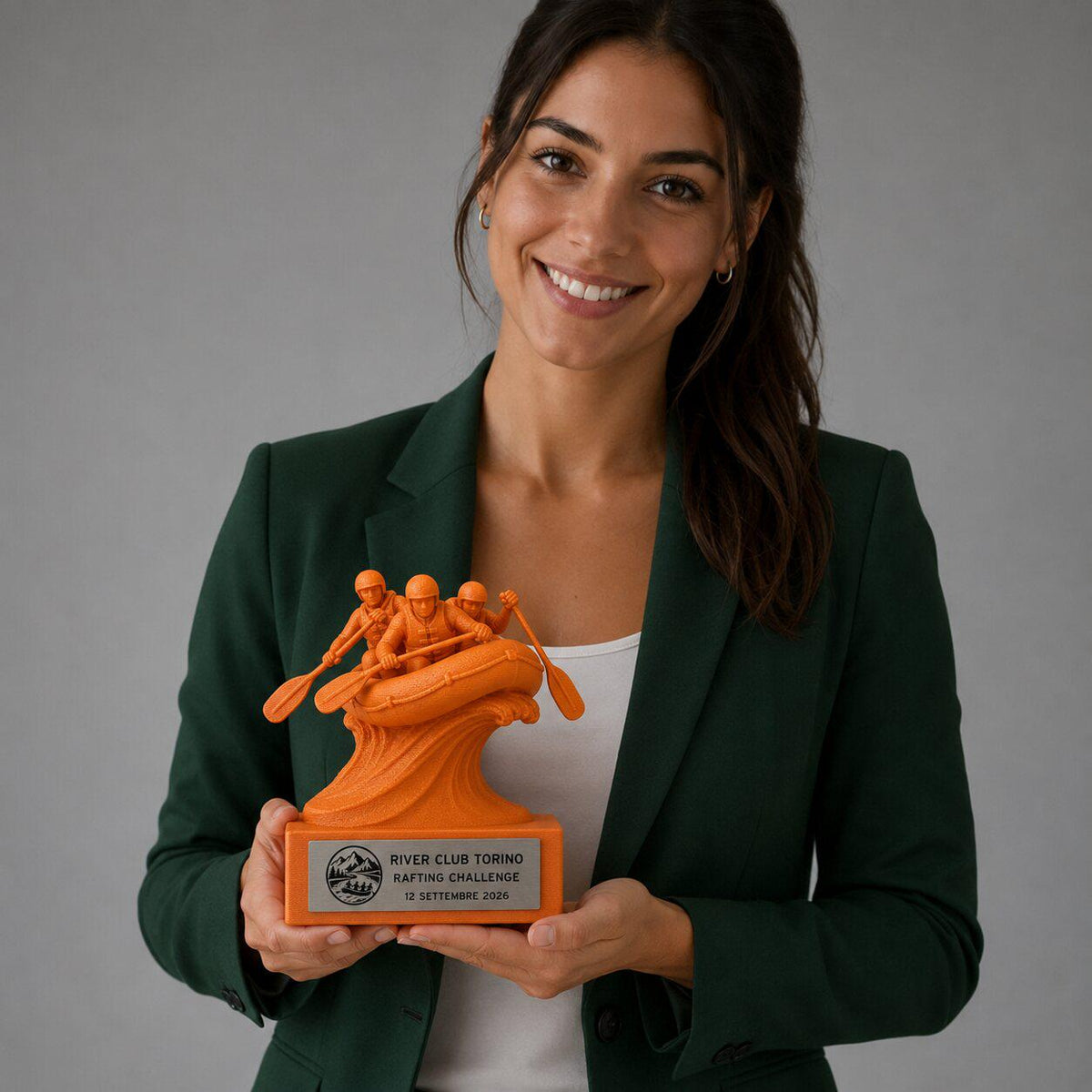 Trofeo Rafting Personalizzato, Premio per Gara Fluviale e Club con Logo e Targhetta Effetto Acciaio