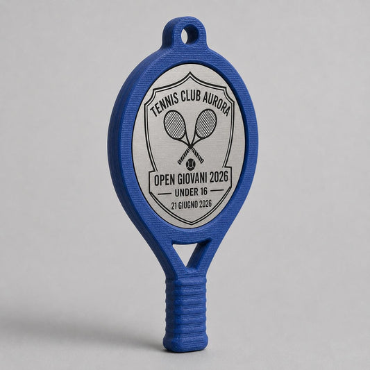Set da 10 Medaglie Tennis Personalizzate, Forma Racchetta per Tornei e Club con Logo, Categoria e Data
