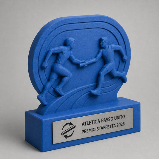Trofeo Staffetta Podistica Personalizzato, Premio Relay Running con Logo e Targhetta Acciaio