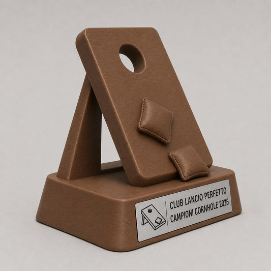 Trofeo Cornhole 3D Personalizzato, Premio Torneo Lancio Sacchetti con Logo e Targhetta Acciaio