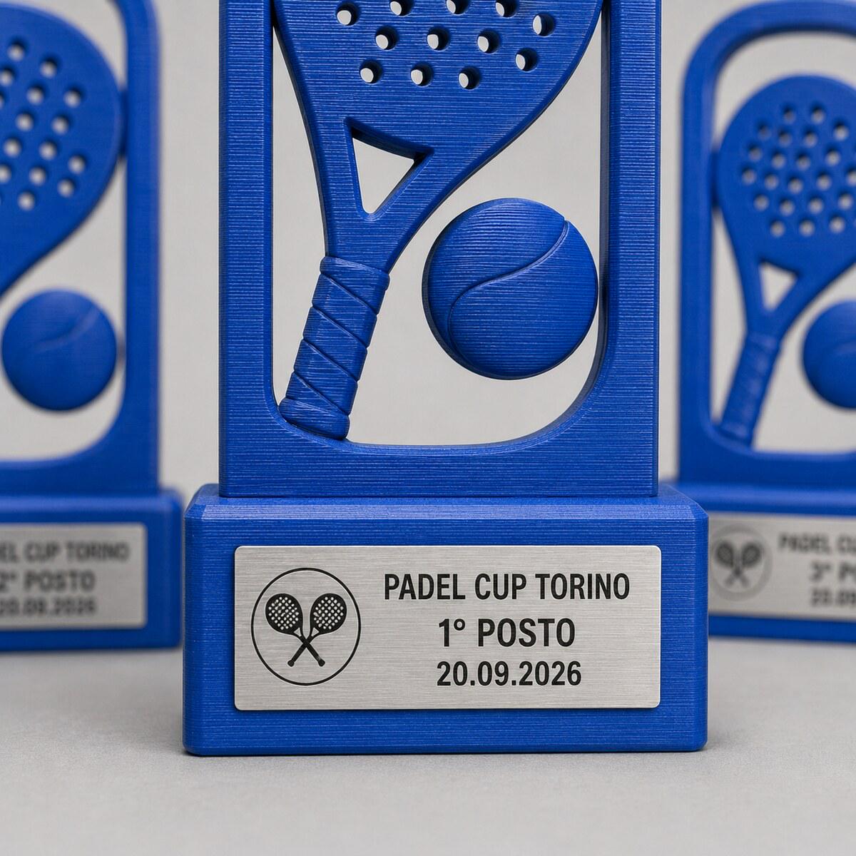 Set Podio Padel Personalizzato, 3 6 o 10 Trofei Primo Secondo Terzo Posto con Logo e Targhetta Incisa