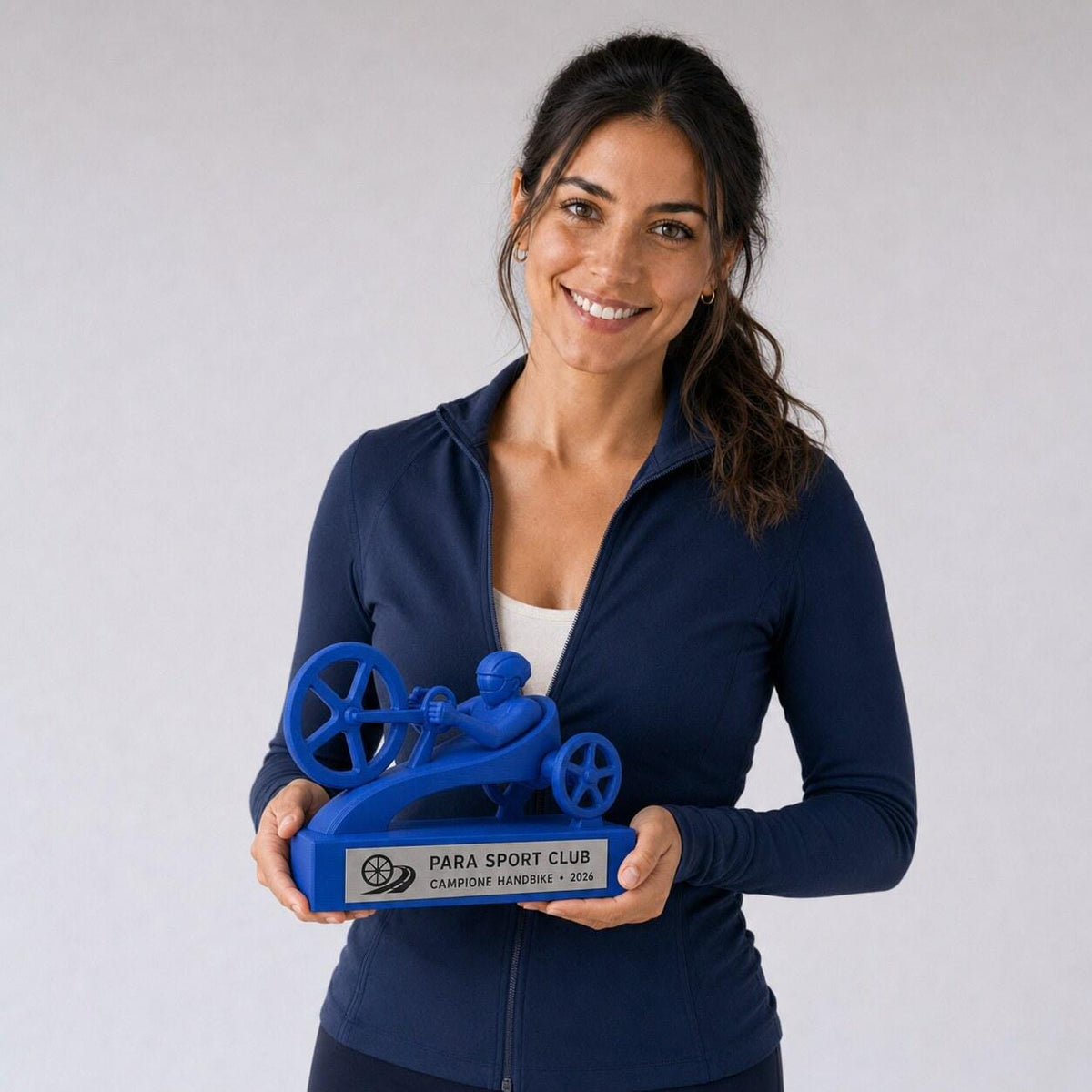 Trofeo Handbike 3D Personalizzato, Premio Para Ciclismo per Gara e Club con Logo e Targhetta Acciaio