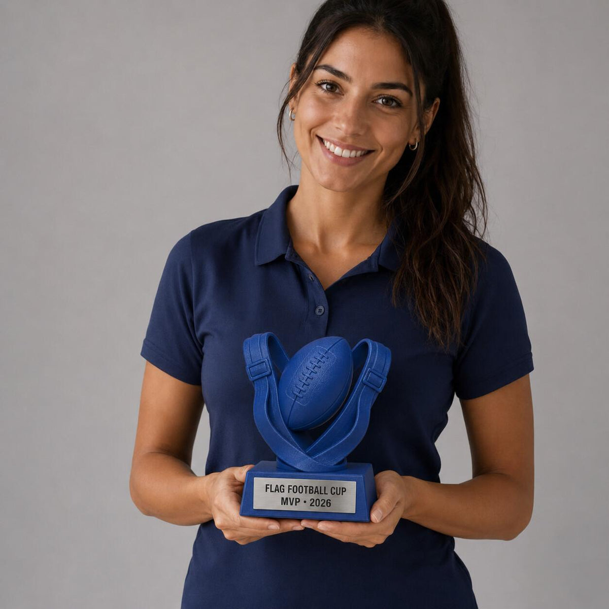 Trofeo Flag Football Personalizzato, Premio MVP per Torneo e Squadra con Logo e Targhetta Effetto Acciaio