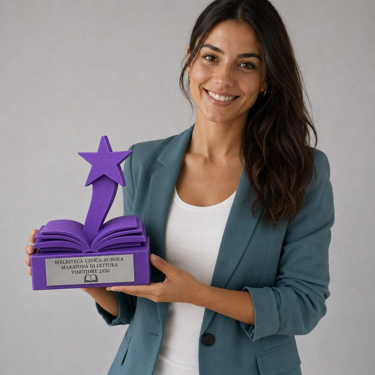 Trofeo Maratona di Lettura Personalizzato, Premio Reading Challenge per Scuole e Biblioteche con Logo e Targhetta