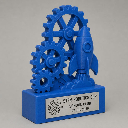 Trofeo Robotica Scolastica Personalizzato con Ingranaggi e Razzo, Premio STEM per Scuole, Club e Concorsi