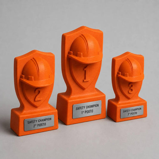 Set Podio Sicurezza sul Lavoro Personalizzato, 3 6 o 10 Trofei Aziendali Safety Champion con Logo e Targhetta Incisa