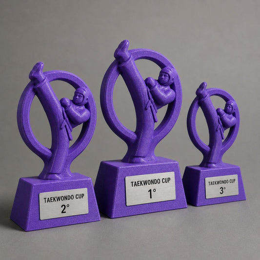 Set Podio Taekwondo Personalizzato, 3 6 o 10 Trofei per Tornei, Dojo, Club, Scuole e Squadre con Logo