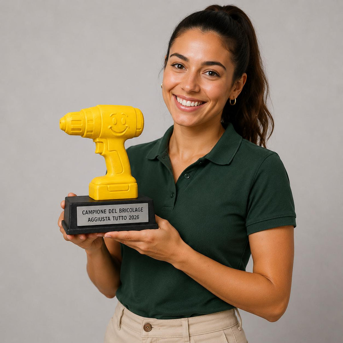Trofeo Campione del Bricolage Personalizzato, Trapano Cartoon 3D, Regalo Divertente per Papà, Amico, Collega e Fai da Te