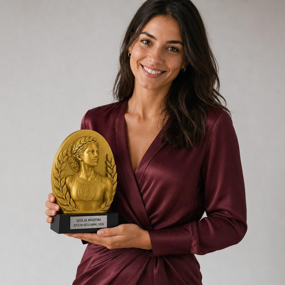 Trofeo Premium Campionessa d'Alloro Personalizzato – Premio Vittoria Femminile, 28 o 38 cm, Stampa 3D PLA