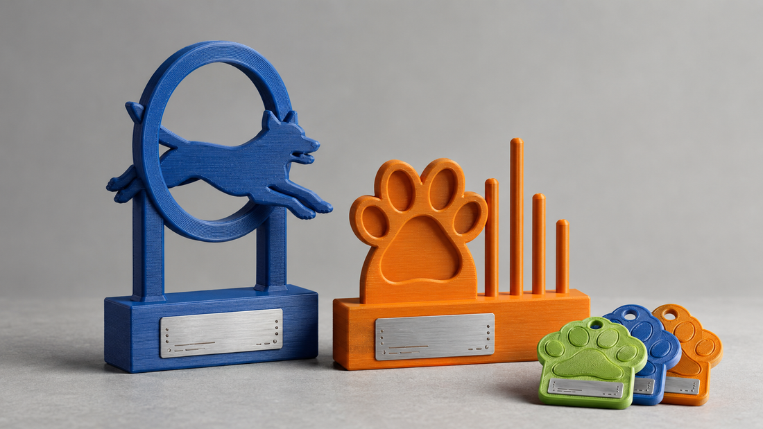 Trofei personalizzati per dog agility con medaglie a forma di zampa