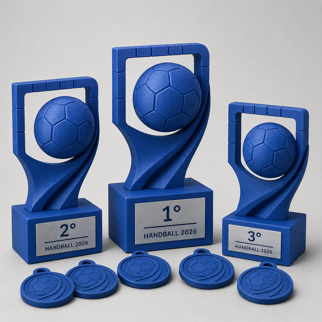 Set di trofei e medaglie personalizzati per un torneo di pallamano