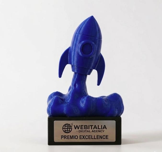 Trofeo Aziendale "Razzo" in Stampa 3D - Premio Business Personalizzato con Base in Legno - Riconoscimento Anniversario e Successi