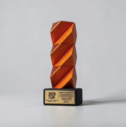 Trofeo Aziendale Modulare torre - Premio in Stampa 3D Oro con Base in Legno Personalizzabile - Riconoscimento Collaboratori Impilabile