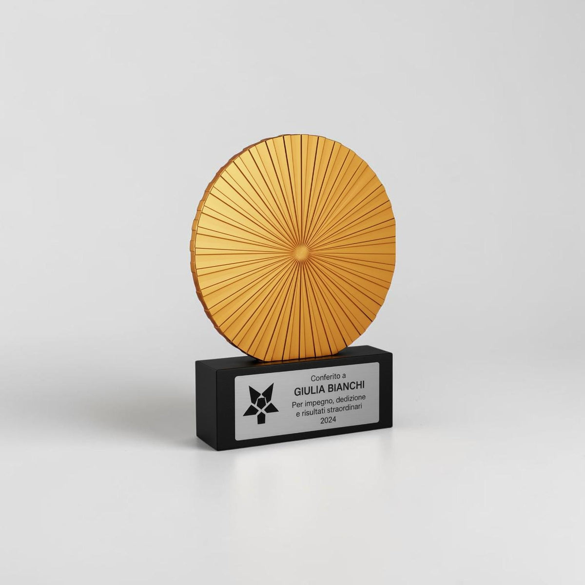 Premio Trofeo Aziendale di Design Minimalista Trofeo Geometrico "Sunburst" Premio per Risultati Straordinari e Dedizione