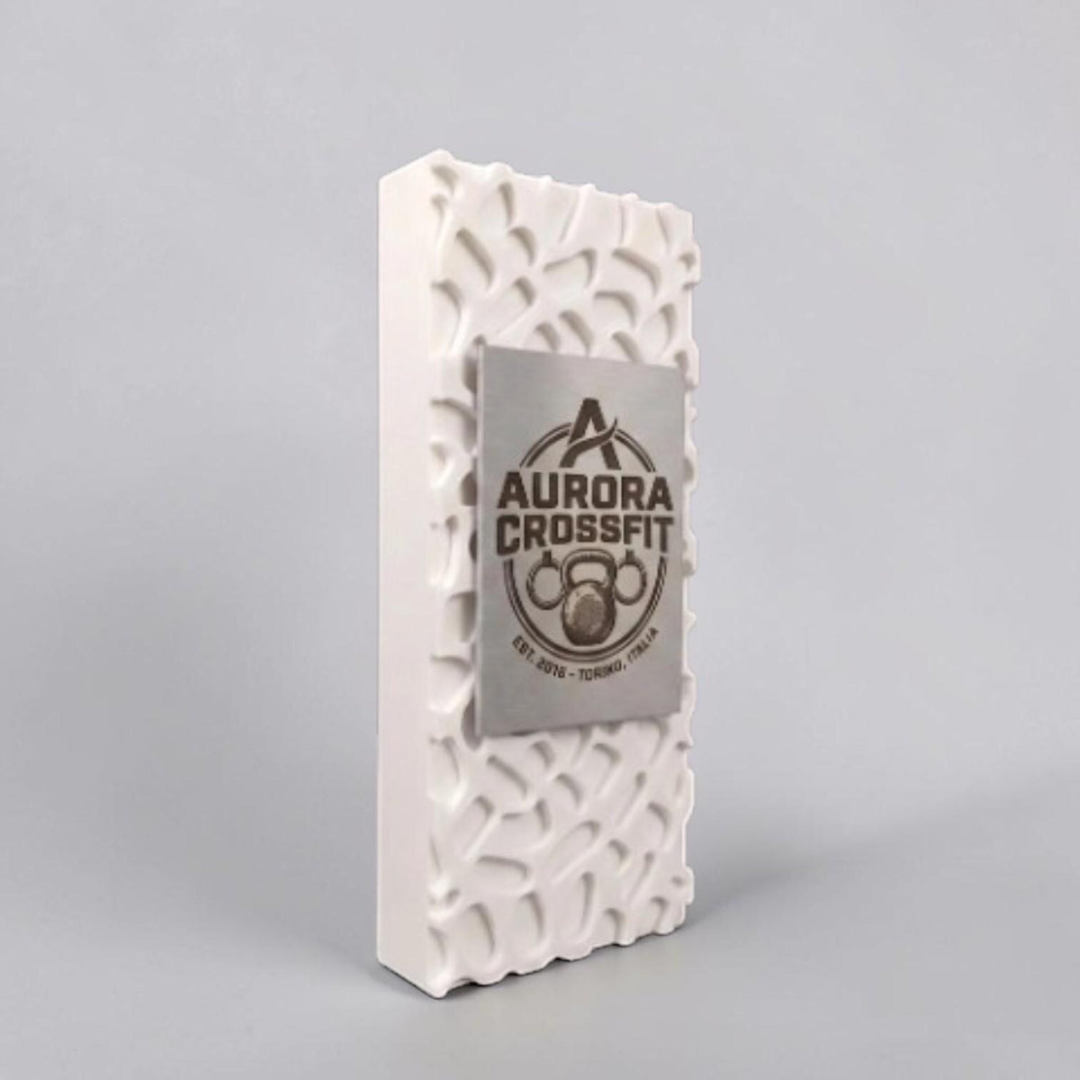 Targa premio Bianca rettangolare di Design Parametrico Personalizzabile – Scultura Voronoi in PLA e Targa in abs Metallo Spazzolato