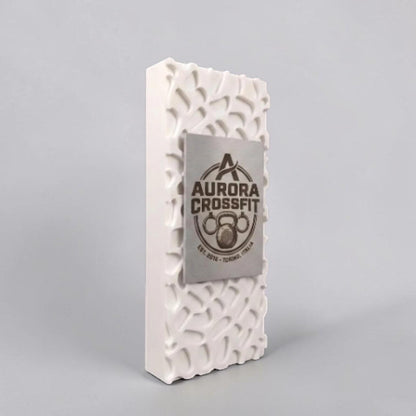 Targa premio Bianca rettangolare di Design Parametrico Personalizzabile – Scultura Voronoi in PLA e Targa in abs Metallo Spazzolato
