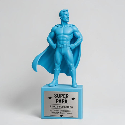 Trofeo Super Papà Personalizzato - Statuetta Cartoon Stampata 3D Divertente - Regalo Festa del Papà, Compleanno - Base acciaio Incisa