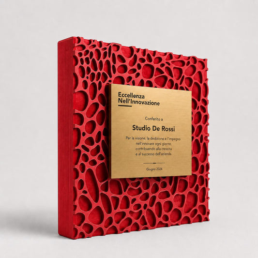 Trofeo di Design Parametrico Personalizzabile – Scultura Voronoi in PLA Nero Opaco e Targa in Metallo Spazzolato – Premio Eccellenza