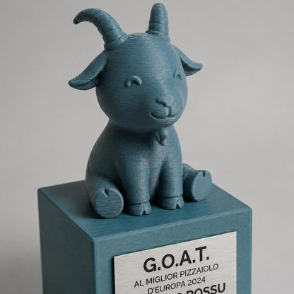 Trofeo G.O.A.T in pla - Premio GREATEST of all TIME - Regalo Simpatico per amici Cucina - Statuetta Capra mvp most valuable player