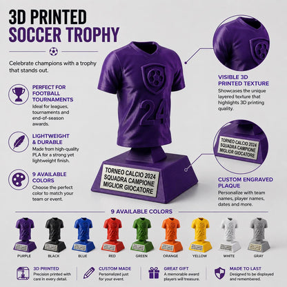 Trofeo Maglietta Calcio Personalizzato - Premio Squadra Campione Stampa 3D - Statuetta Divisa Calciatore - Torneo calcetto