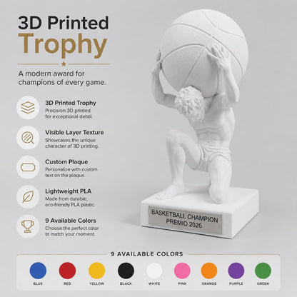 Trofeo Basketball "Atlas" – Premio Campione di Basket in Stampa 3D. miglior giocatore pallacanestro del torneo fantabasket pallacanestro