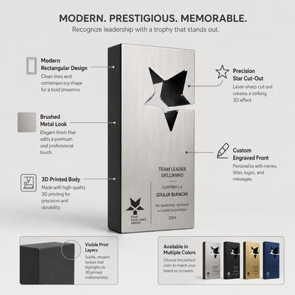 Modern Star Excellence Award Trofeo Personalizzato in Stampa 3D Trofeo a Stella Excellence Premio per Eccellenza Innovativa e Riconoscimento