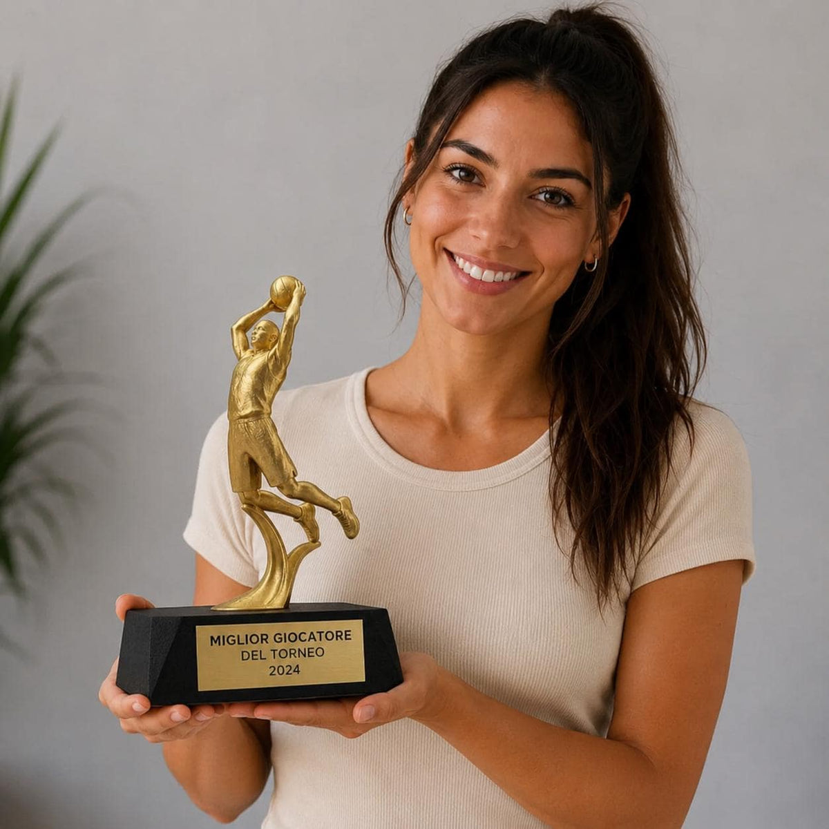 Trofeo Basket Personalizzato 3D - Statuetta MVP Schiacciata Dorata - Premio Miglior Giocatore Torneo - Regalo Sportivo Moderno