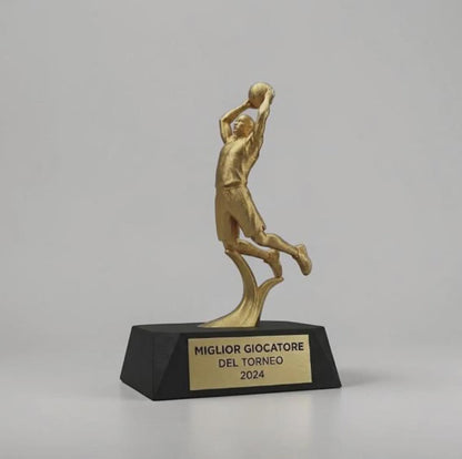 Trofeo Basket Personalizzato 3D - Statuetta MVP Schiacciata Dorata - Premio Miglior Giocatore Torneo - Regalo Sportivo Moderno