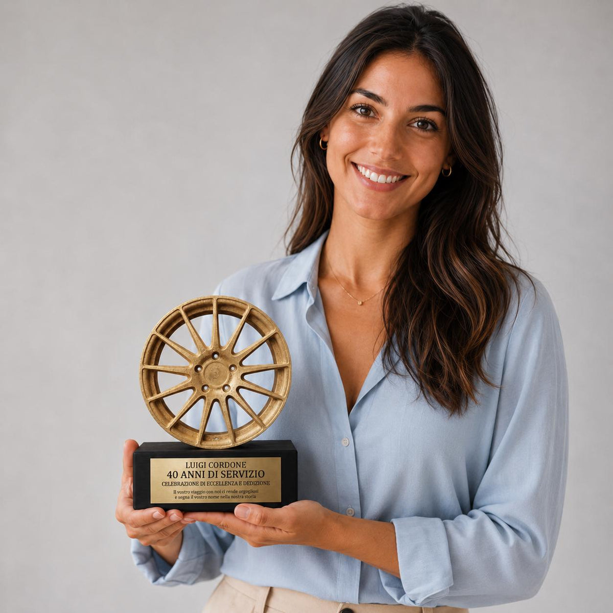 Trofeo Automotive Personalizzato in Stampa 3D | Premio Aziendale con Cerchio Auto e Targa Incisa | Idea Regalo Anniversario Lavoro