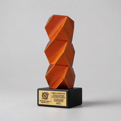 Trofeo Aziendale Modulare torre - Premio in Stampa 3D Oro con Base in Legno Personalizzabile - Riconoscimento Collaboratori Impilabile
