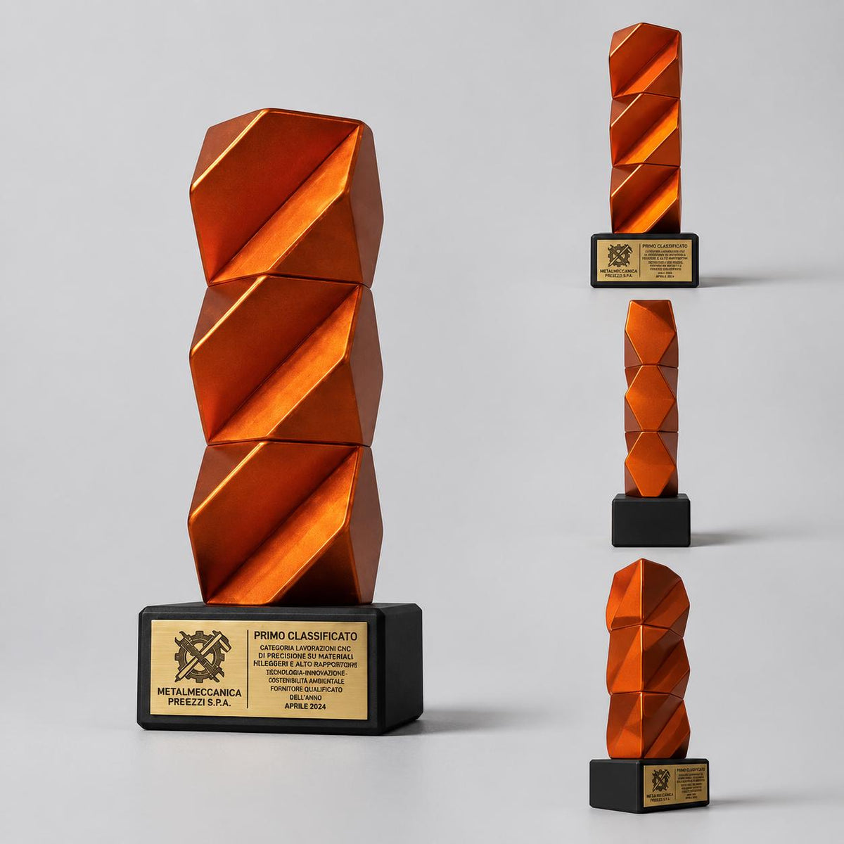 Trofeo Aziendale Modulare torre - Premio in Stampa 3D Oro con Base in Legno Personalizzabile - Riconoscimento Collaboratori Impilabile