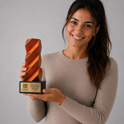 Trofeo Aziendale Modulare torre - Premio in Stampa 3D Oro con Base in Legno Personalizzabile - Riconoscimento Collaboratori Impilabile