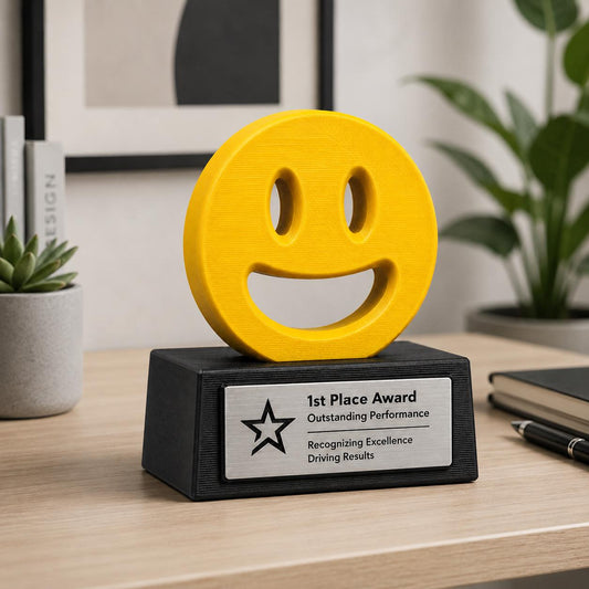 Trofeo Smile Personalizzato in Stampa 3D, Premio Podio 1 2 3 Posto, Faccina Sorridente Colorata, Riconoscimento Aziendale e Risorse Umane