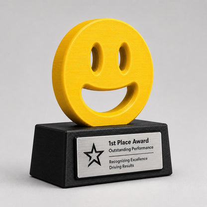 Trofeo Smile Personalizzato in Stampa 3D, Premio Podio 1 2 3 Posto, Faccina Sorridente Colorata, Riconoscimento Aziendale e Risorse Umane