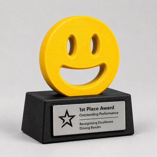Trofeo Smile Personalizzato in Stampa 3D, Premio Podio 1 2 3 Posto, Faccina Sorridente Colorata, Riconoscimento Aziendale e Risorse Umane