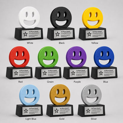 Trofeo Smile Personalizzato in Stampa 3D, Premio Podio 1 2 3 Posto, Faccina Sorridente Colorata, Riconoscimento Aziendale e Risorse Umane